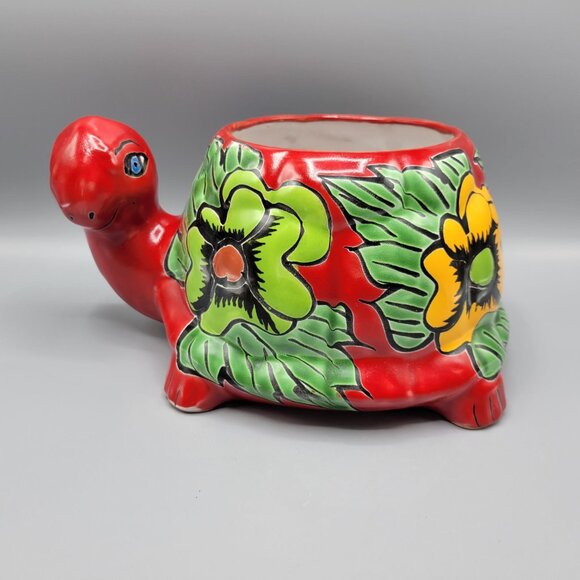 Mexican Talavera Turtle Planter Pot Hand Painted Ceramic Colorful Floral Design - Picture 4 of 16